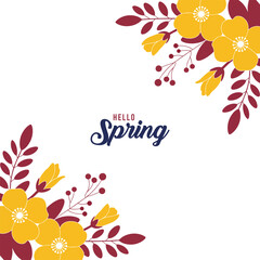 Hello Spring Floral Composition Banner Vector Illustration