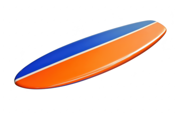 Orange and blue surfboard isolated on white or transparent background