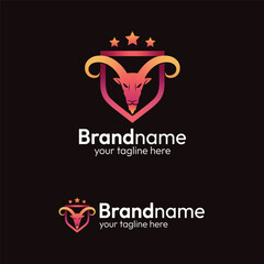 Majestic Goat Head Shield Logo Vector with Stars for Security, Protection, and Strong Business Branding Solutions