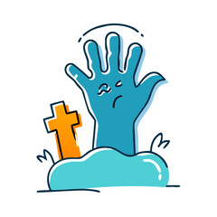 Obraz premium Icon of cartoon creepy hand rising from the graveyard, playful design, spooky atmosphere 