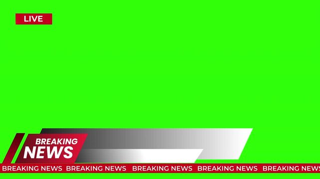 Breaking News - Lower third live breaking news background green screen and seamless looping ticker with blank text boxes.	

