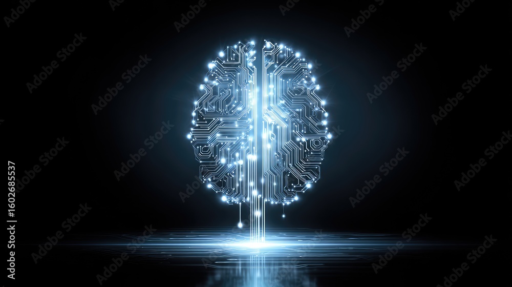Poster abstract digital brain symbol with circuits and data lines, symbolizing ai and intelligence