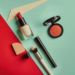 cosmetic products on a colored background 