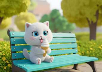 ソフトクリームを食べるかわいい子猫