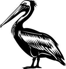 Black and White Pelican Silhouette Illustration