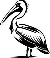 Black and White Pelican Silhouette Illustration