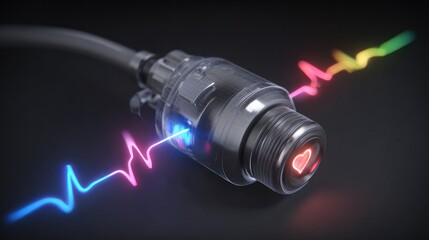 Fototapeta premium Digital rendering of heartbeat sensor bulb emitting colorful waveforms of biometric data