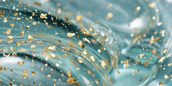 Cosmetic serum textures with bubbles and shimmer details, macro skincare backgrounds