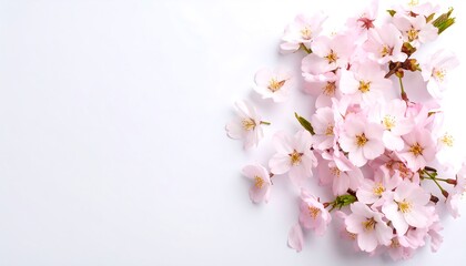 Obraz premium Delicate pink cherry blossoms on white background