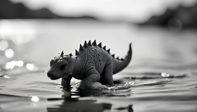 Loch Ness monster walking slowly along the loch bottom