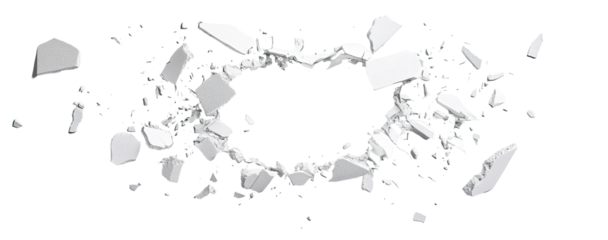 Shattered white surface creating a circular hole