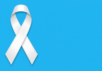 Vector image of a white ribbon on a bright blue background. White ribbon commemorating Lung Cancer Day. Image for advertisements, posters, banners, and health campaigns.