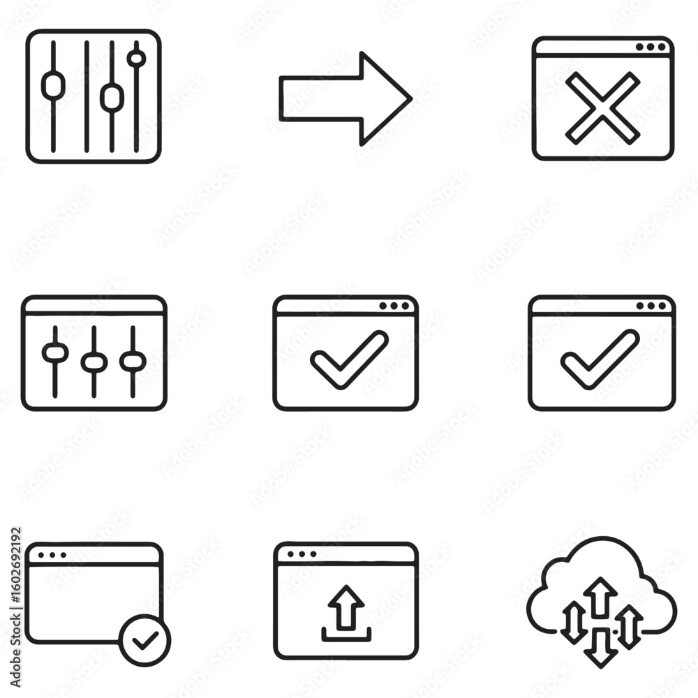 Aufkleber Collection of minimalist vector icons representing interface controls and web application elements