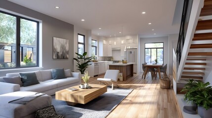 Interior of modern home during virtual real estate tour
