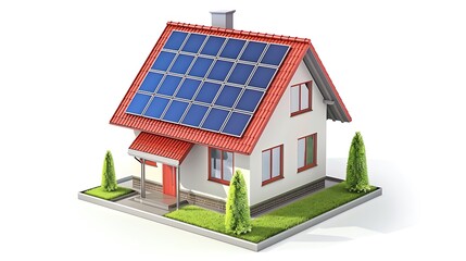 Modern Eco-Friendly House with Solar Panels on the Roof Generating Clean Renewable Energy