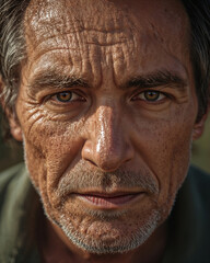 Old Farmer's Face with Wrinkles and Wise Eyes