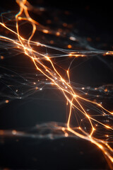 A collection of abstract, glowing lines forming a web of interconnected timelines on a dark, conceptual background.