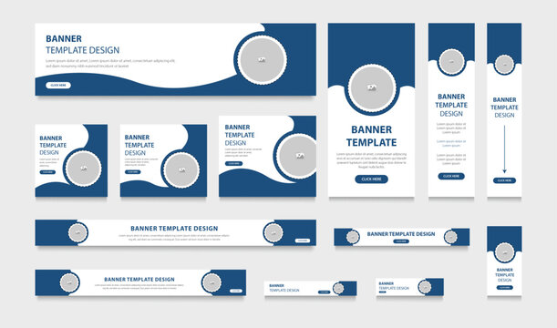 Web banners ad template. Abstract banner design web template set. Horizontal header web banner design. Editable social media post and cover design.