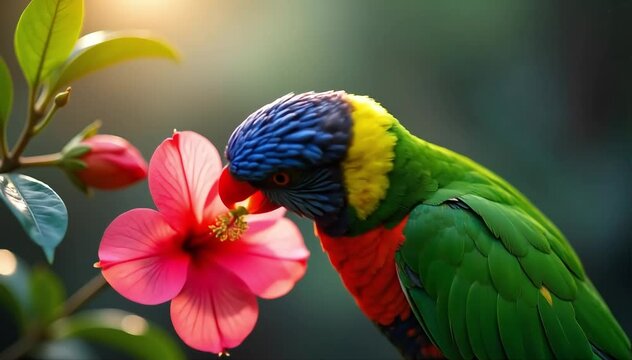 Lorikeet drinking nectar from flower