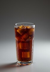 Refreshing Brown Cola Drink with Ice Cubes in a Glass
