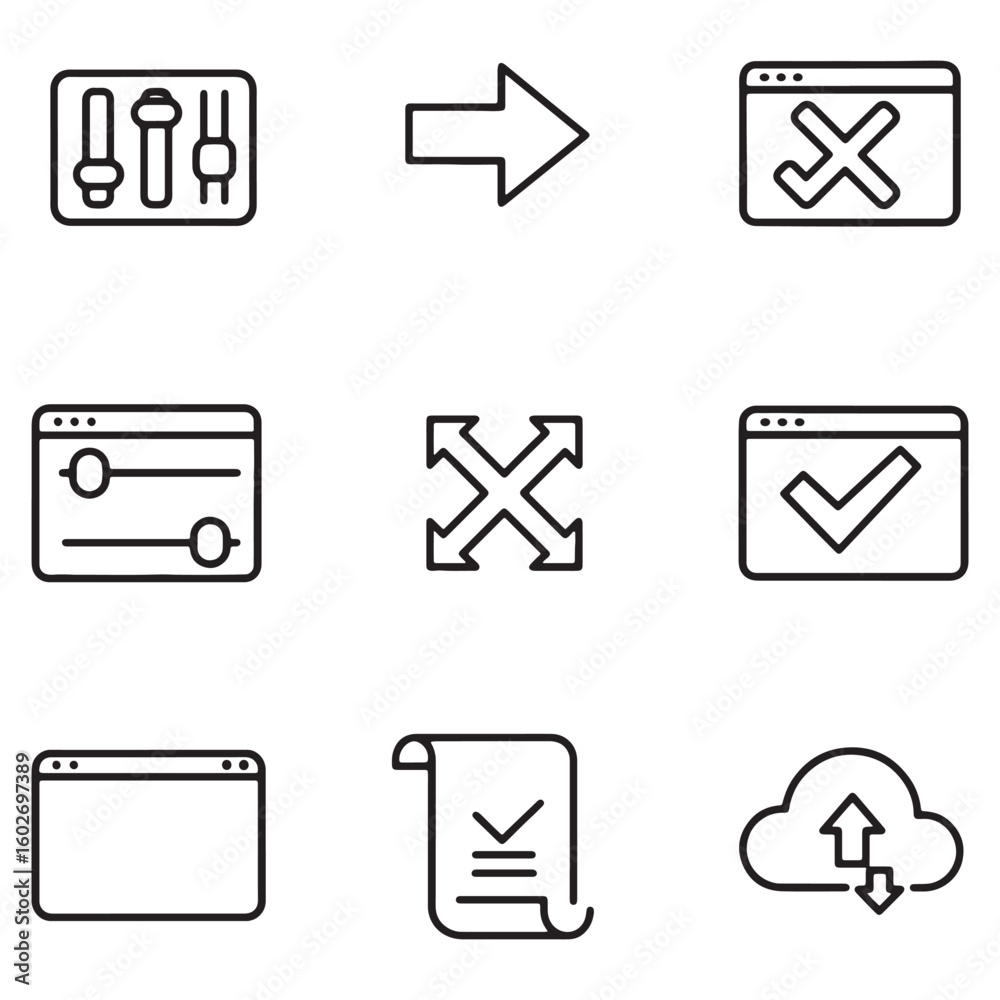 Aufkleber Collection of simple vector icons representing interface elements and functionality