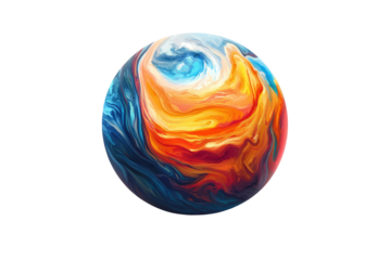 Abstract sphere of swirling colors.  Dynamic blend of vibrant hues,  creating a  pulsating effect.  Op art style, resembling a planet