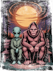 Bigfoot Halloween PNG – Spooky Cartoon Sasquatch with Pumpkins, Moon, and Haunted Forest