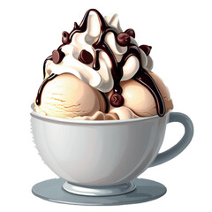 Tasty Dessert Cup with Creamy Scoops and Chocolate Chips – Realistic Clipart