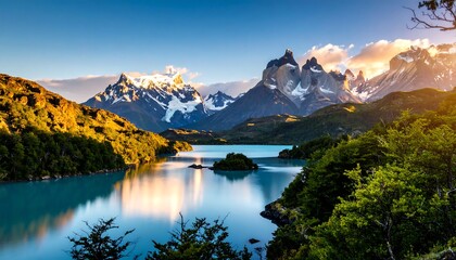 Fototapeta premium Serene mountain lake at sunrise