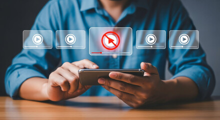 Man holding smartphone watching video online streaming service content mobile app technology internet media