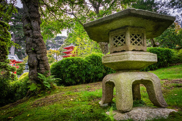 Japanese Garden Stone Lantern and Pagoda