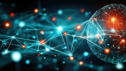 Futuristic Turquoise‑Orange Plexus Sphere with Glowing Nodes and Filaments