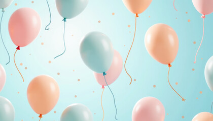 Festive Balloon Celebration, Party Decor, Bright Blue Background, Seamless Pattern, Joyful Atmosphere, Aerial View, Graphics Design