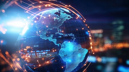 Rotating digital globe representing worldwide connectivity and technological innovation