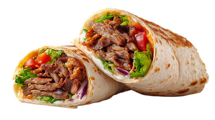Doner Kebab Wrap with Meat and Vegetables Close Up