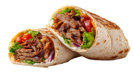 Doner Kebab Wrap with Meat and Vegetables Close Up