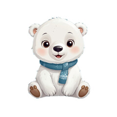Cute Baby Polar Bear Wearing a Blue Scarf – Winter Animal Clipart
