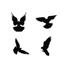 Silhouette Set of Pigeons Isolated on White Background. Bird Vector Collection for Design Use.