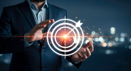 Target goal achievement business strategy success focus concept businessman aiming target marketing plan