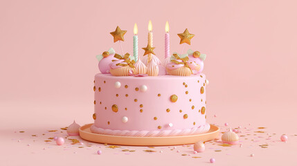 Elegant Pink Birthday Cake with Candles