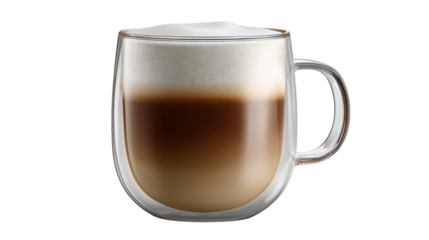 Double Walled Glass Mug with Foamy Coffee Drink
