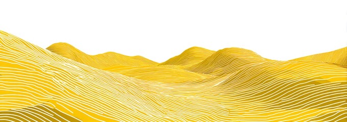 Vector graphic of yellow and white lines depicting rolling hills, simple design, white background