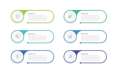 Vector infographic label design template 4-5-6 options or steps. Can be used for process diagram, presentations, workflow layout, banner, flow chart, info graph