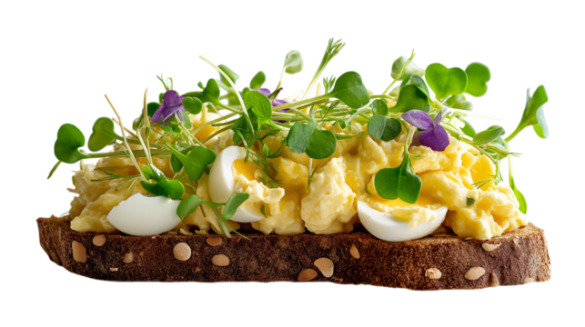 Egg Salad Sandwich with Sprouts on Dark Bread Slice