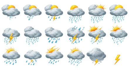 Illustration of various weather conditions including sunshine clouds rain and lightning in a repeating pattern