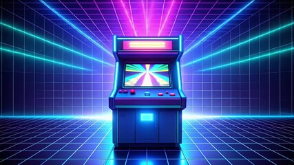An arcade cabinet in a futuristic neon grid environment - Powered by Adobe