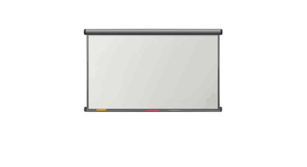 Illustration of a blank projector screen with a dark gray frame and colored markers below it