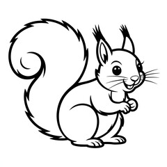 A black and white squirrel illustration vector style coloring page