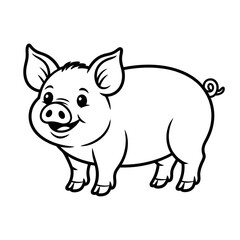 A black and white pig illustration vector style coloring page