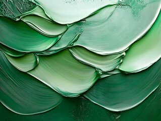 Thick green paint swirls with smooth, glossy highlights and texture